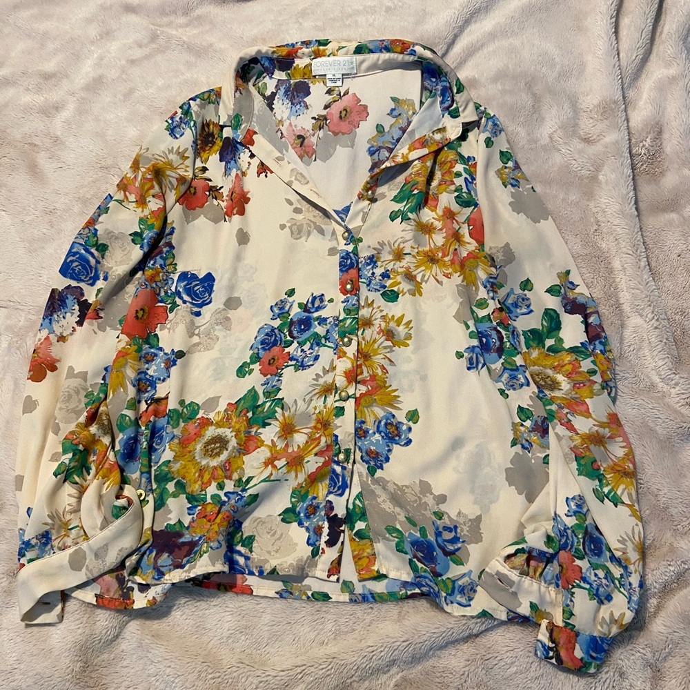 Forever 21 Floral Button Up Blouse